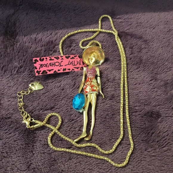 Betsy Johnson Shopper Girl Gold Toned Long Necklace! NWT - Picture 2 of 8